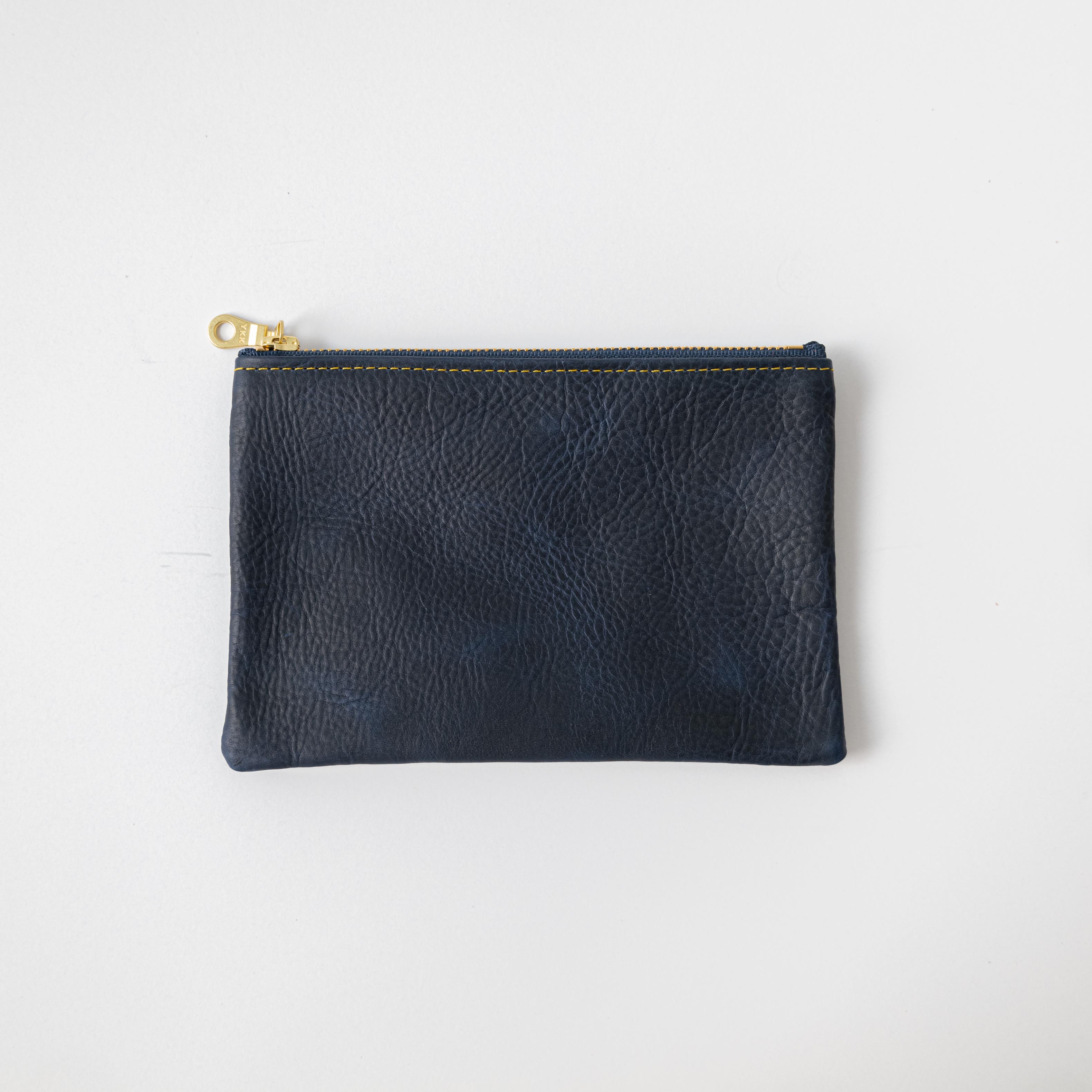 Navy Kodiak Small Zip Pouch- small zipper pouch - leather zipper pouch - KMM &amp; Co.