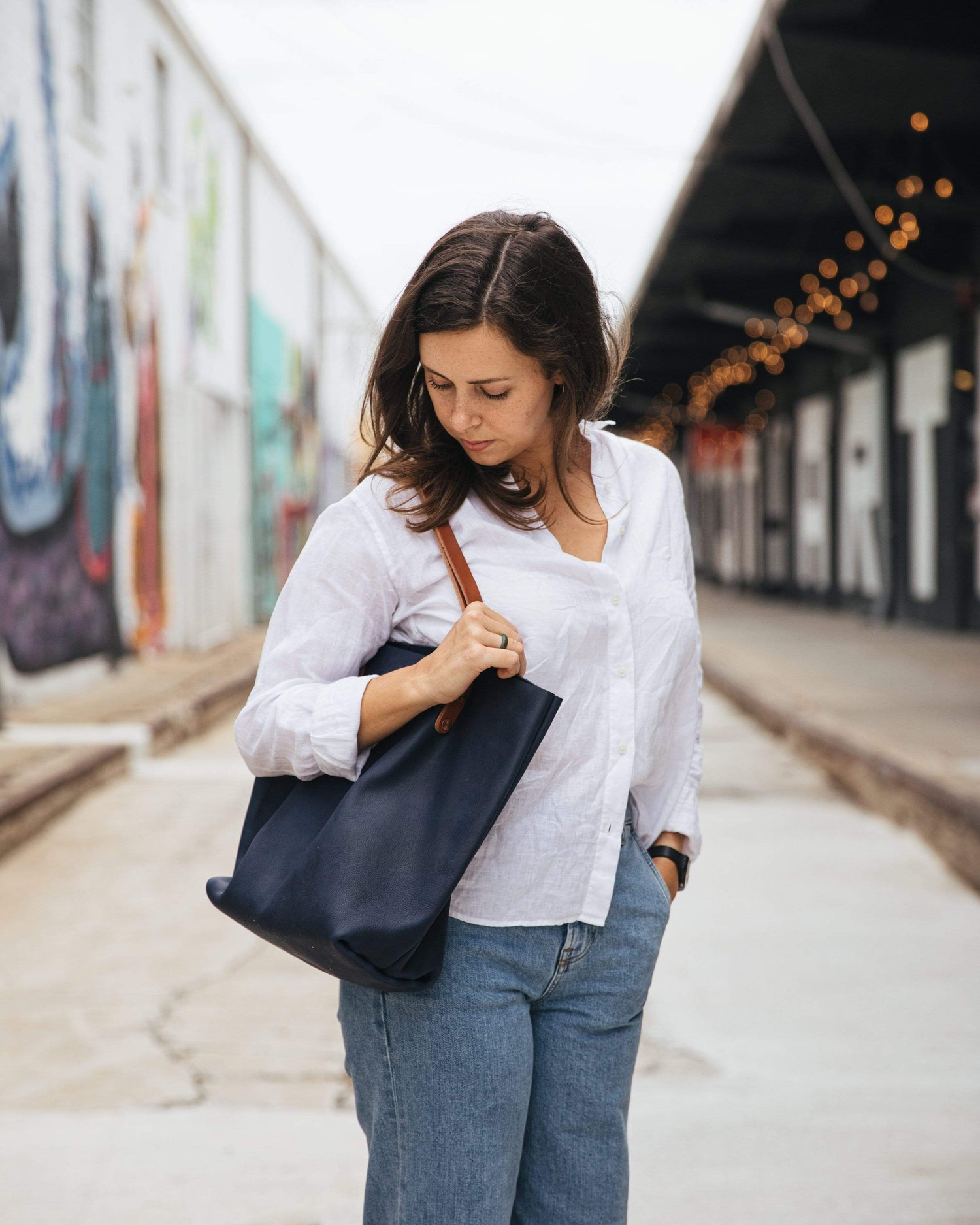 Scratch-and-Dent Navy Kodiak Tote- blue handbag handmade in America