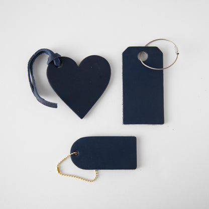 Navy Leather Heart Tag- personalized luggage tags - custom luggage tags - KMM &amp; Co.