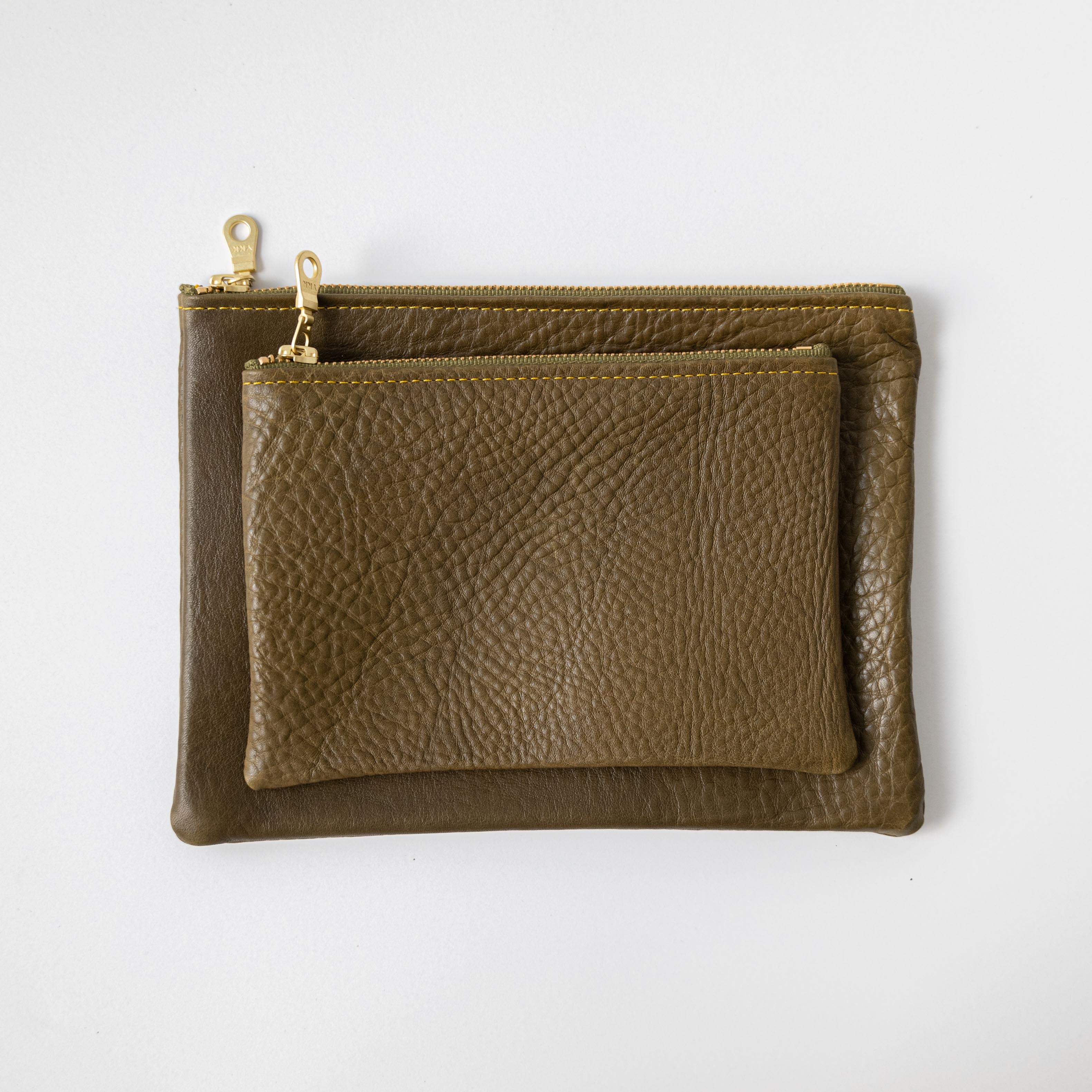 Olive Cypress Medium Zip Pouch- leather zipper pouch - KMM &amp; Co.