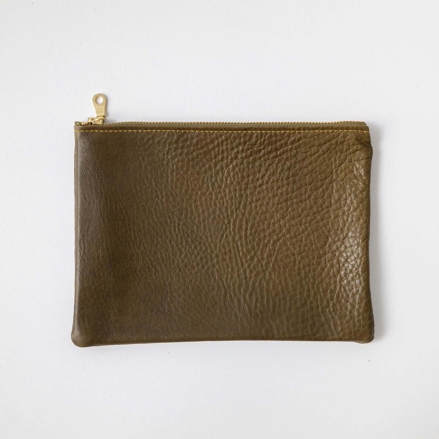 Olive Cypress Medium Zip Pouch- leather zipper pouch - KMM &amp; Co.