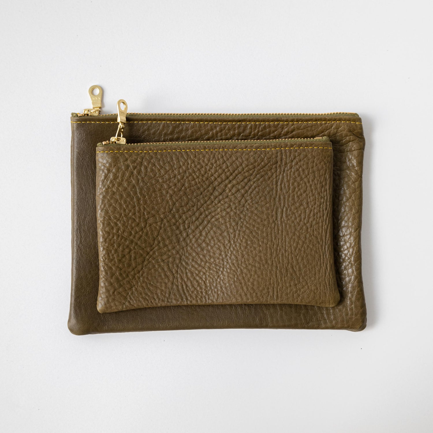 Olive Cypress Small Zip Pouch- small zipper pouch - leather zipper pouch - KMM &amp; Co.