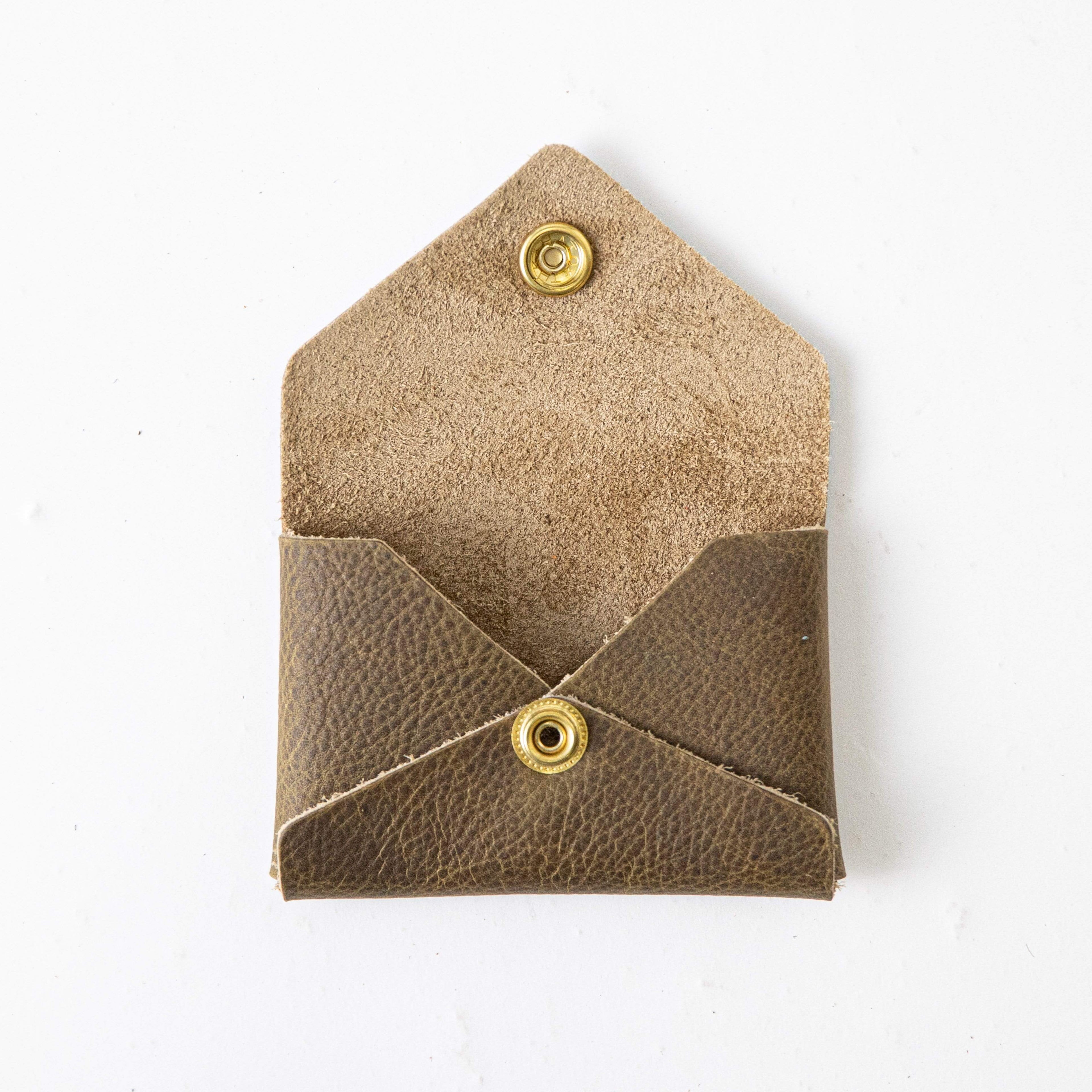 Olive Kodiak Card Envelope- card holder wallet - leather wallet made in America at KMM &amp; Co.