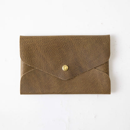 Olive Kodiak Envelope Clutch- leather clutch bag - handmade leather bags - KMM &amp; Co.