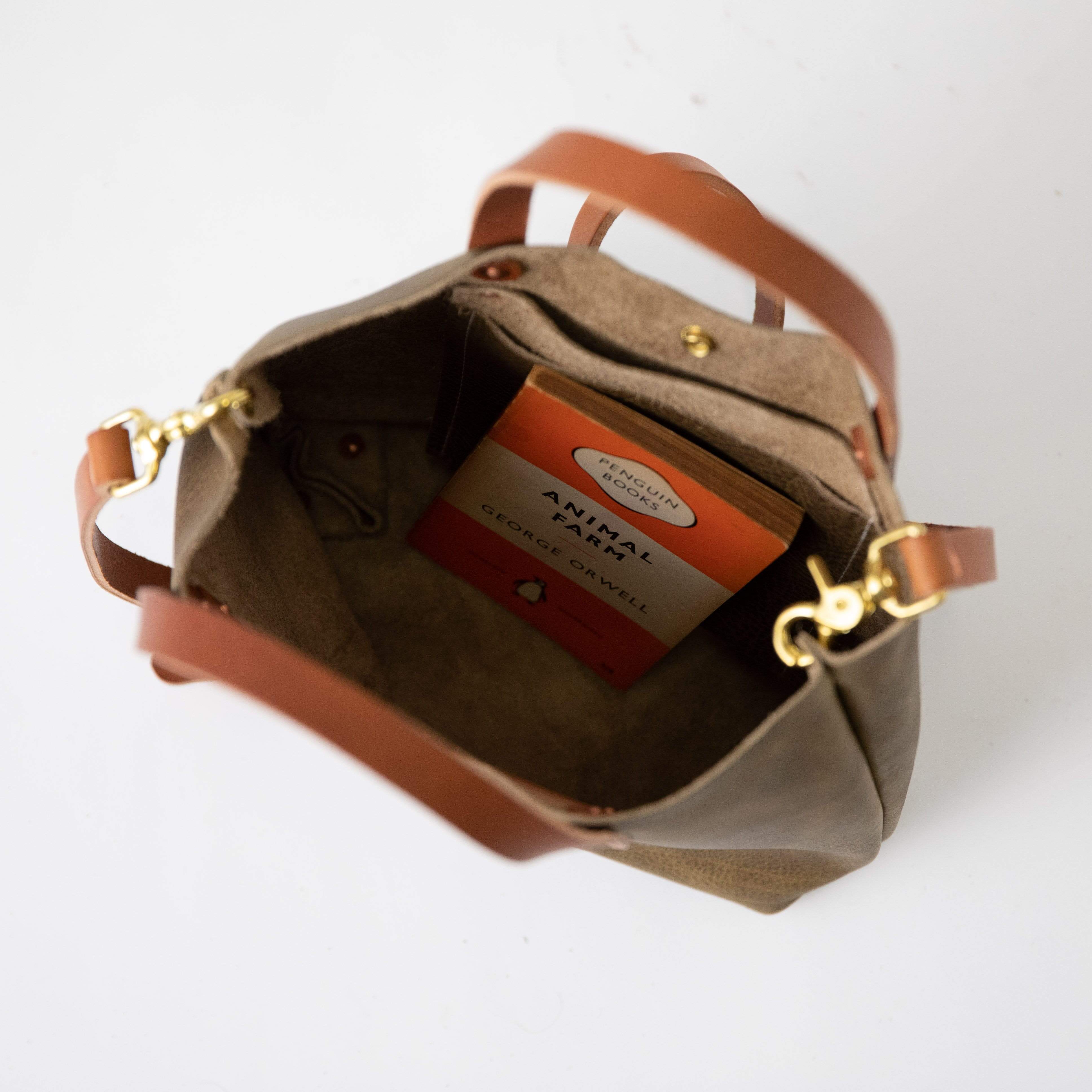 Leather Tote Bag: Olive Kodiak Mini Tote | leather bags by KMM & Co.