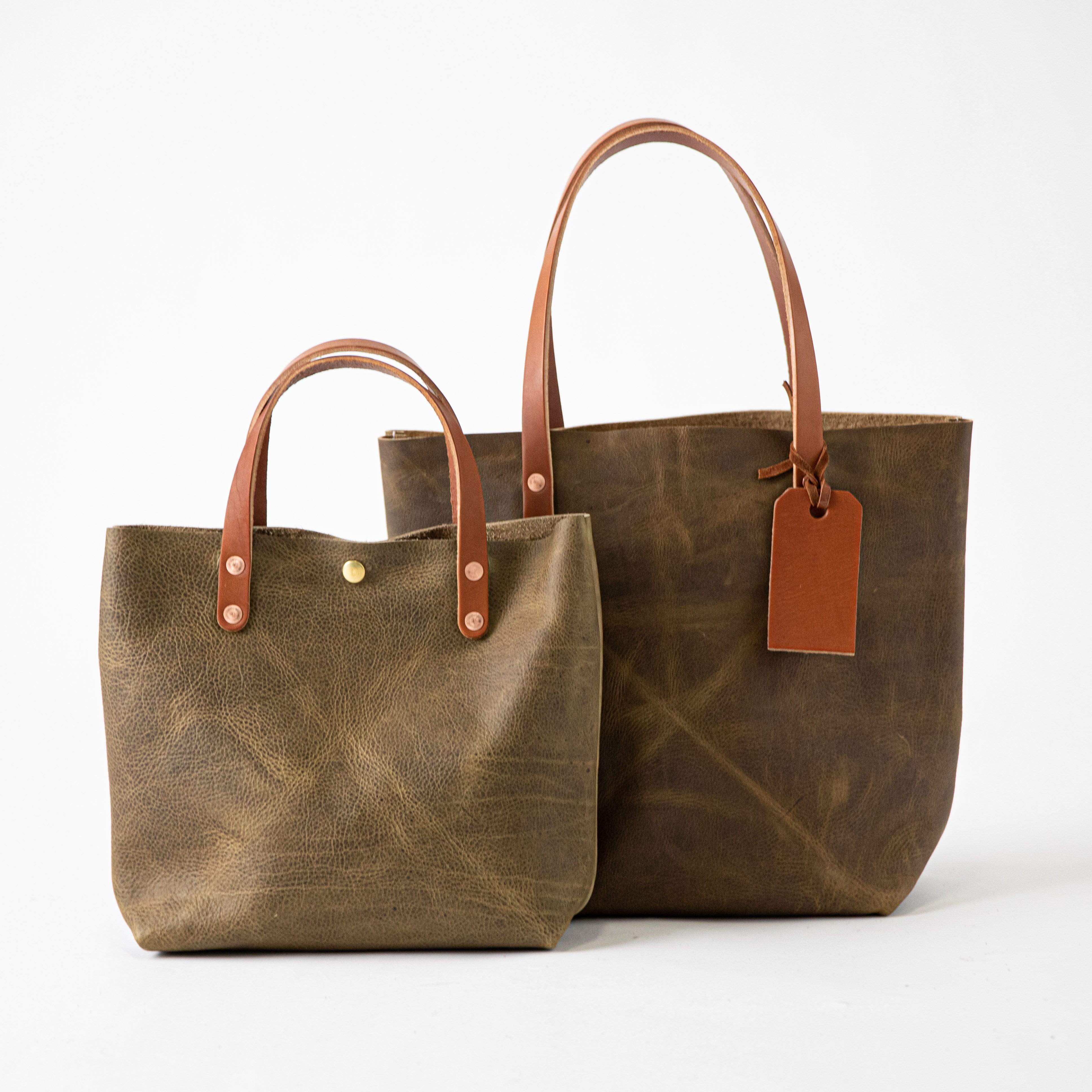 Leather Tote Bag: Olive Kodiak Mini Tote | leather bags by KMM & Co.