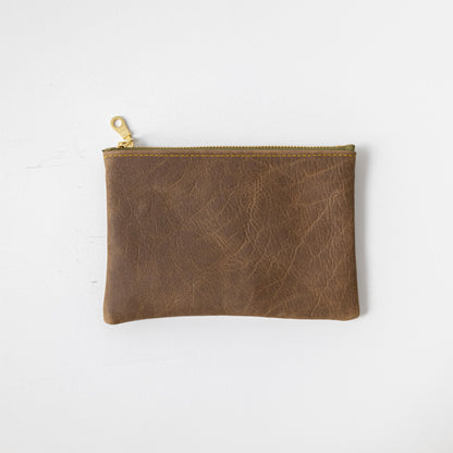 Olive Kodiak Small Zip Pouch- small zipper pouch - leather zipper pouch - KMM &amp; Co.