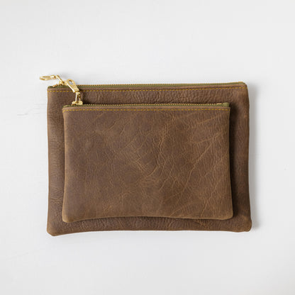 Olive Kodiak Small Zip Pouch- small zipper pouch - leather zipper pouch - KMM &amp; Co.