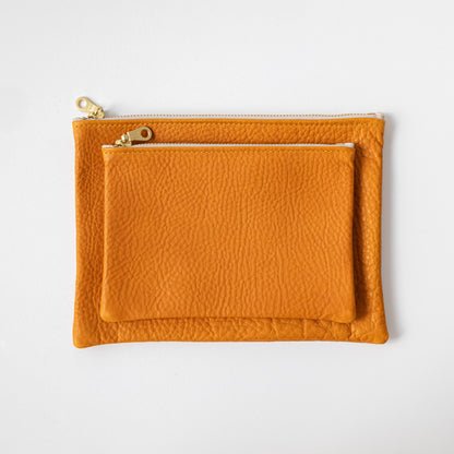 Orange Cypress Medium Zip Pouch- leather zipper pouch - KMM &amp; Co.