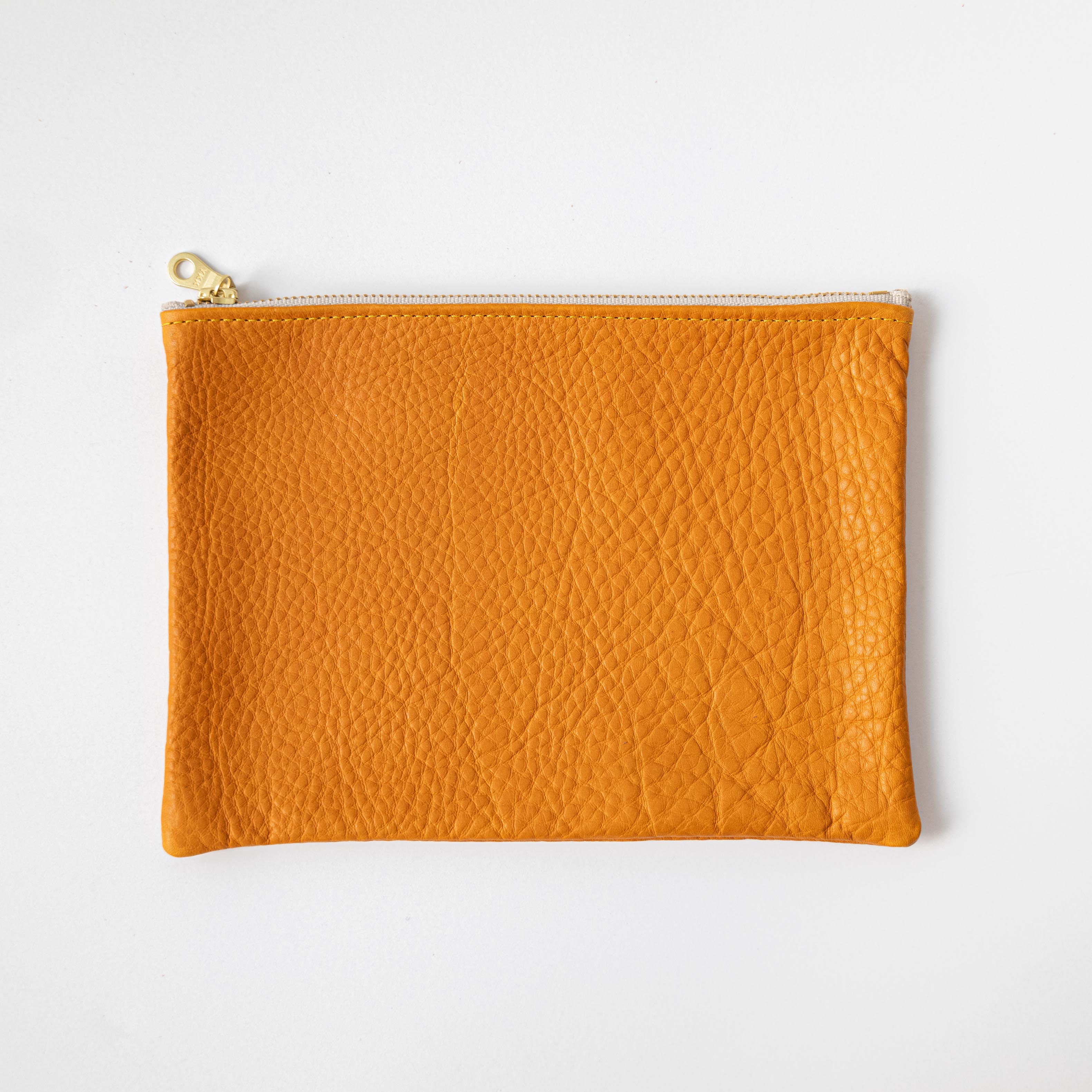 Orange Cypress Medium Zip Pouch- leather zipper pouch - KMM &amp; Co.