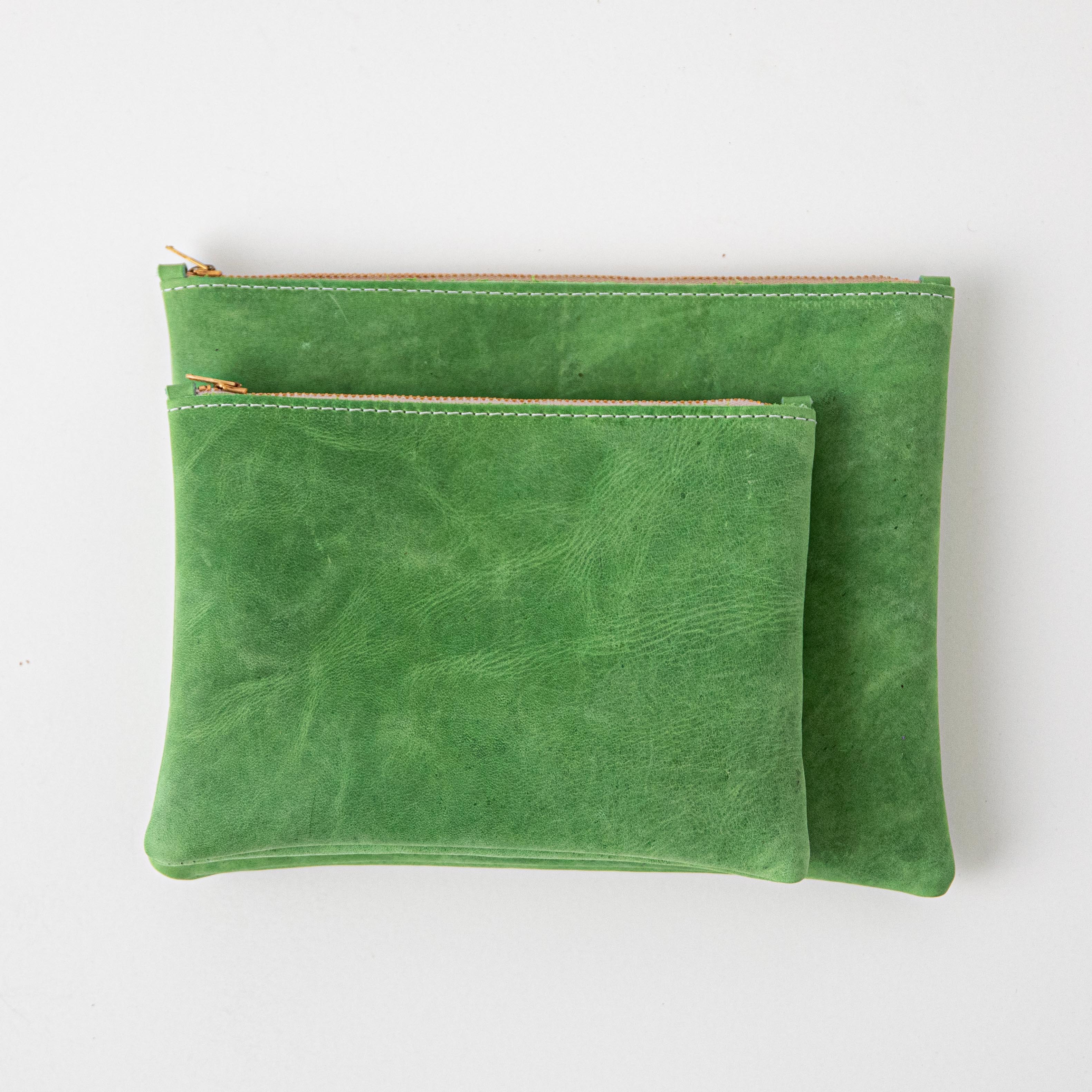 Palm Green Small Zip Pouch- small zipper pouch - leather zipper pouch - KMM &amp; Co.