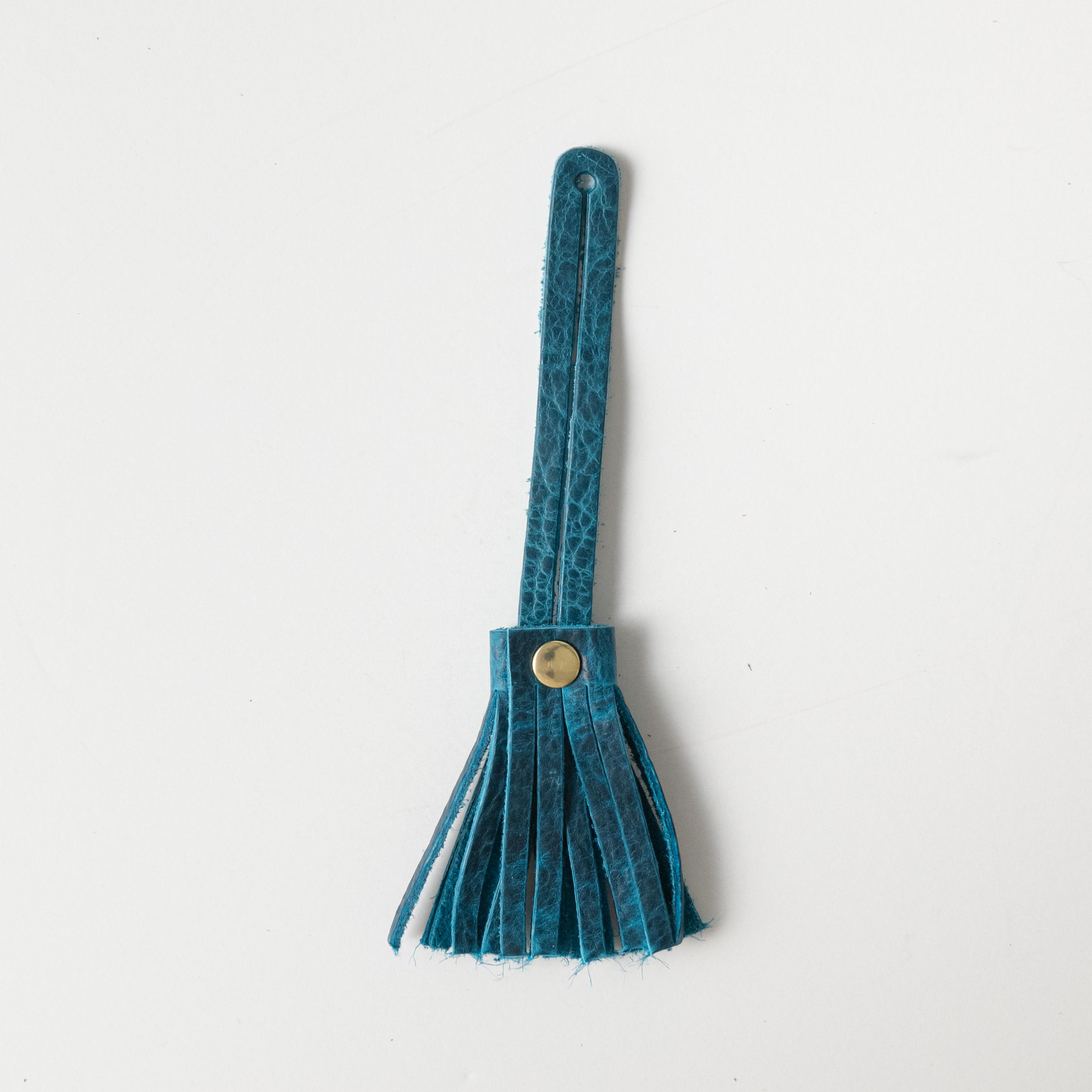 Petrol Blue Bison Mini Tassel- leather tassel keychain - KMM &amp; Co.