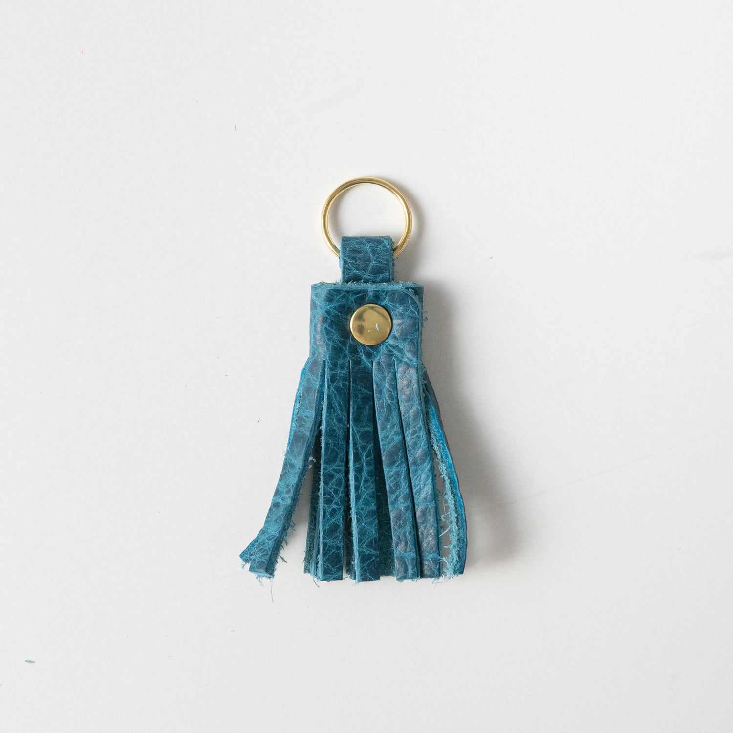 Petrol Blue Bison Tassel Keychain- leather tassel keychain - KMM &amp; Co.