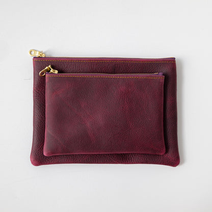 Purple Kodiak Medium Zip Pouch- leather zipper pouch - KMM &amp; Co.
