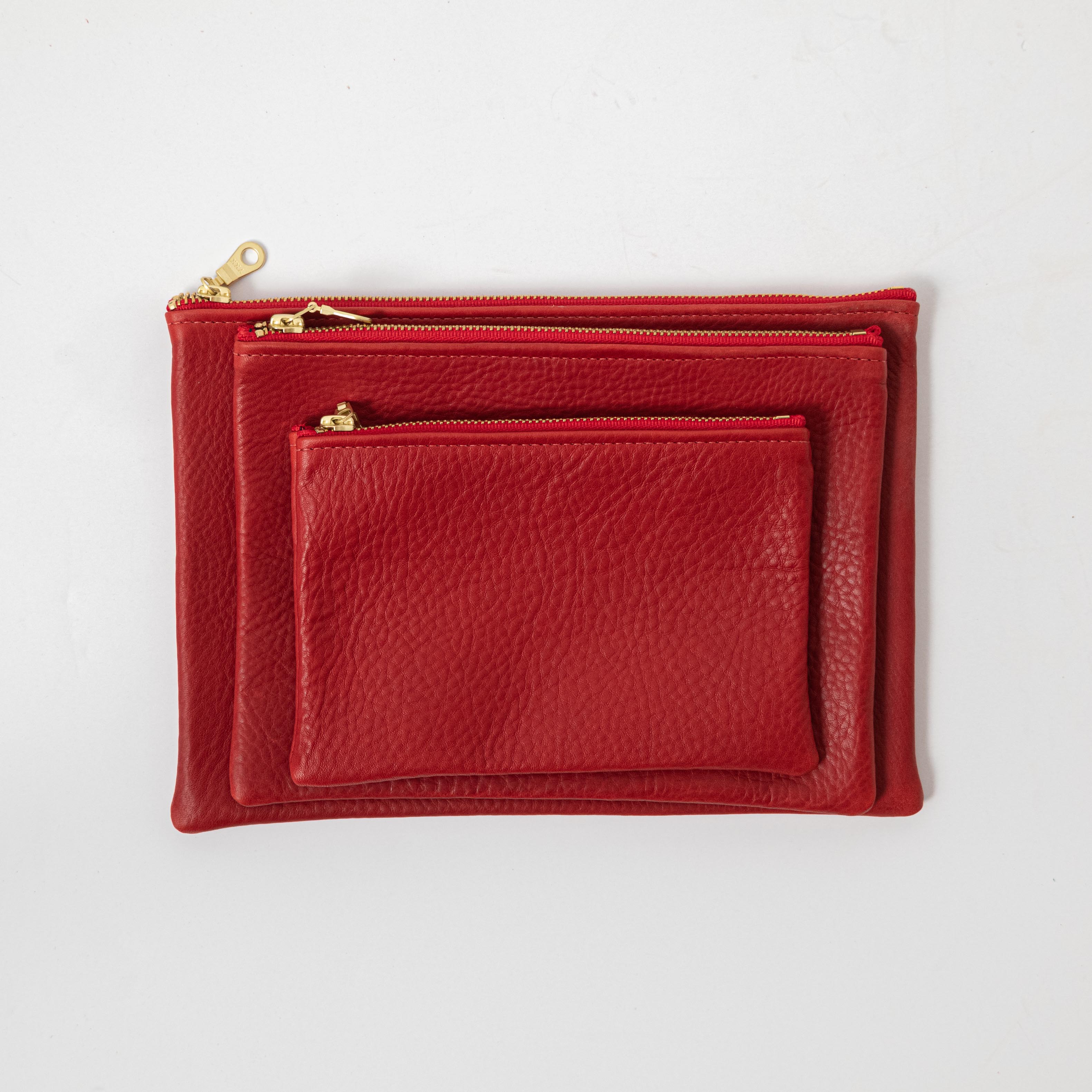 Red Cypress Medium Zip Pouch- leather zipper pouch - KMM &amp; Co.