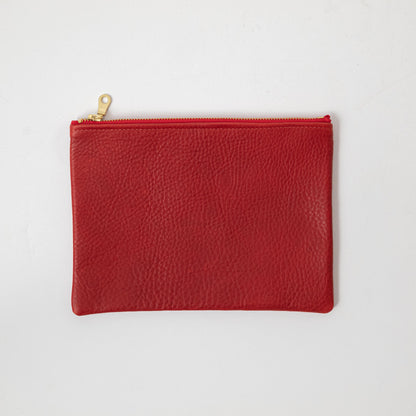 Red Cypress Medium Zip Pouch- leather zipper pouch - KMM &amp; Co.