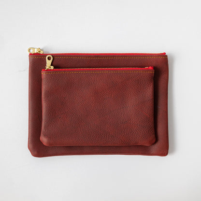 Red Kodiak Medium Zip Pouch- leather zipper pouch - KMM &amp; Co.