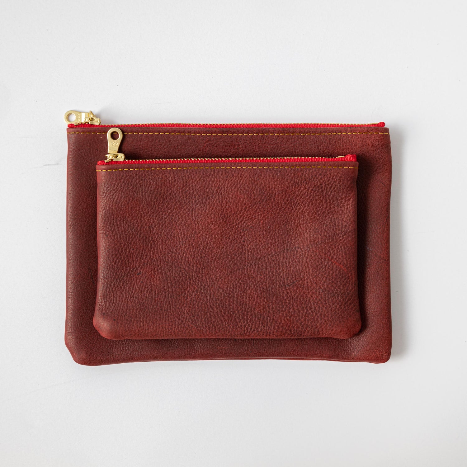 Red Kodiak Small Zip Pouch- small zipper pouch - leather zipper pouch - KMM &amp; Co.