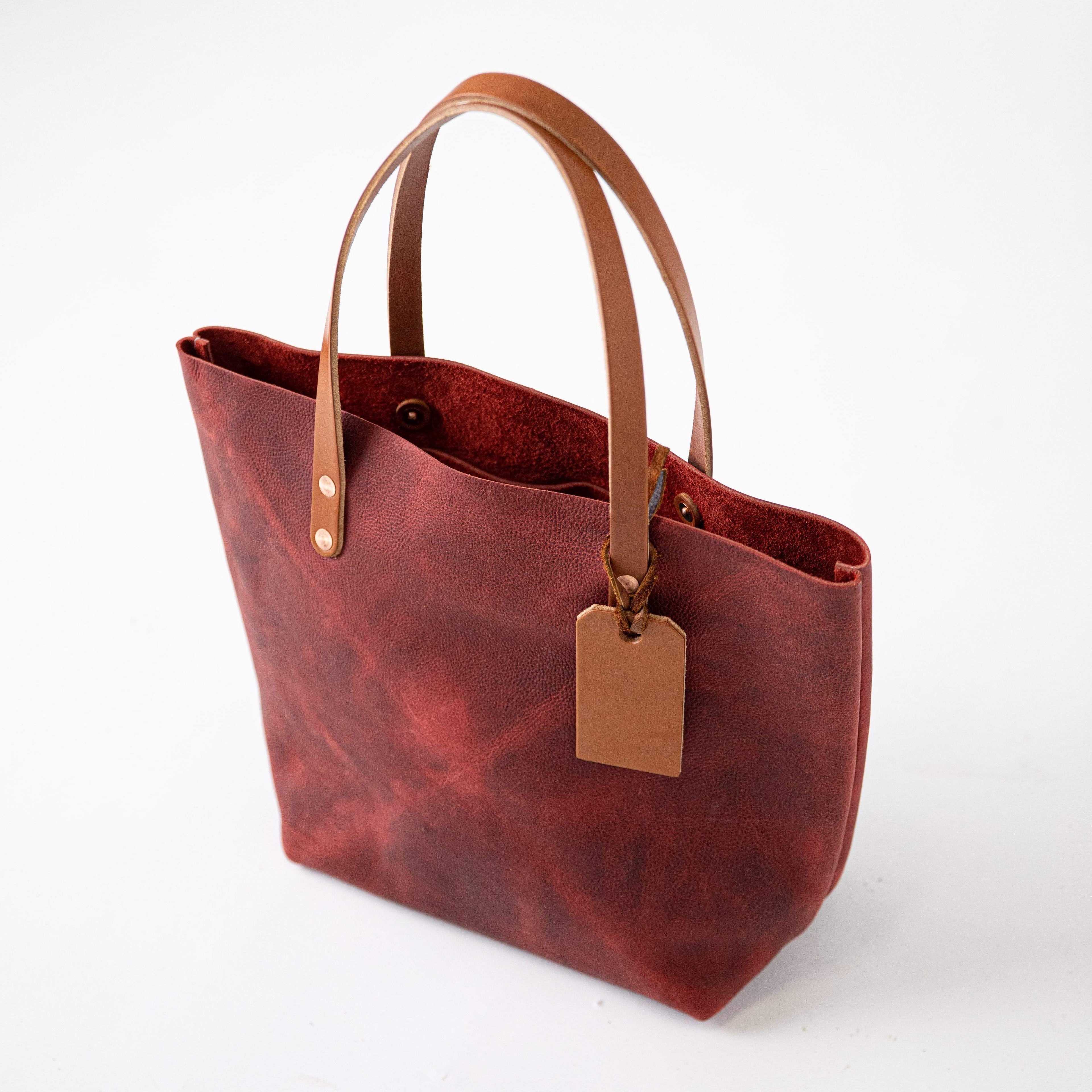 Leather Tote Bag: Red Kodiak Tote | Leather Handbags Made by KMM & Co. 11-inch +$25 / Crossbody Strap (FINAL Sale) +$65
