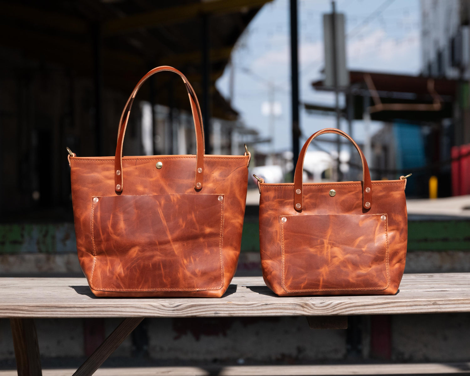Leather Tote Bag: Black Kodiak Tote | Leather Handbags by KMM & Co. 10-Inch +$25 / Snap Closure (FINAL Sale) +$10