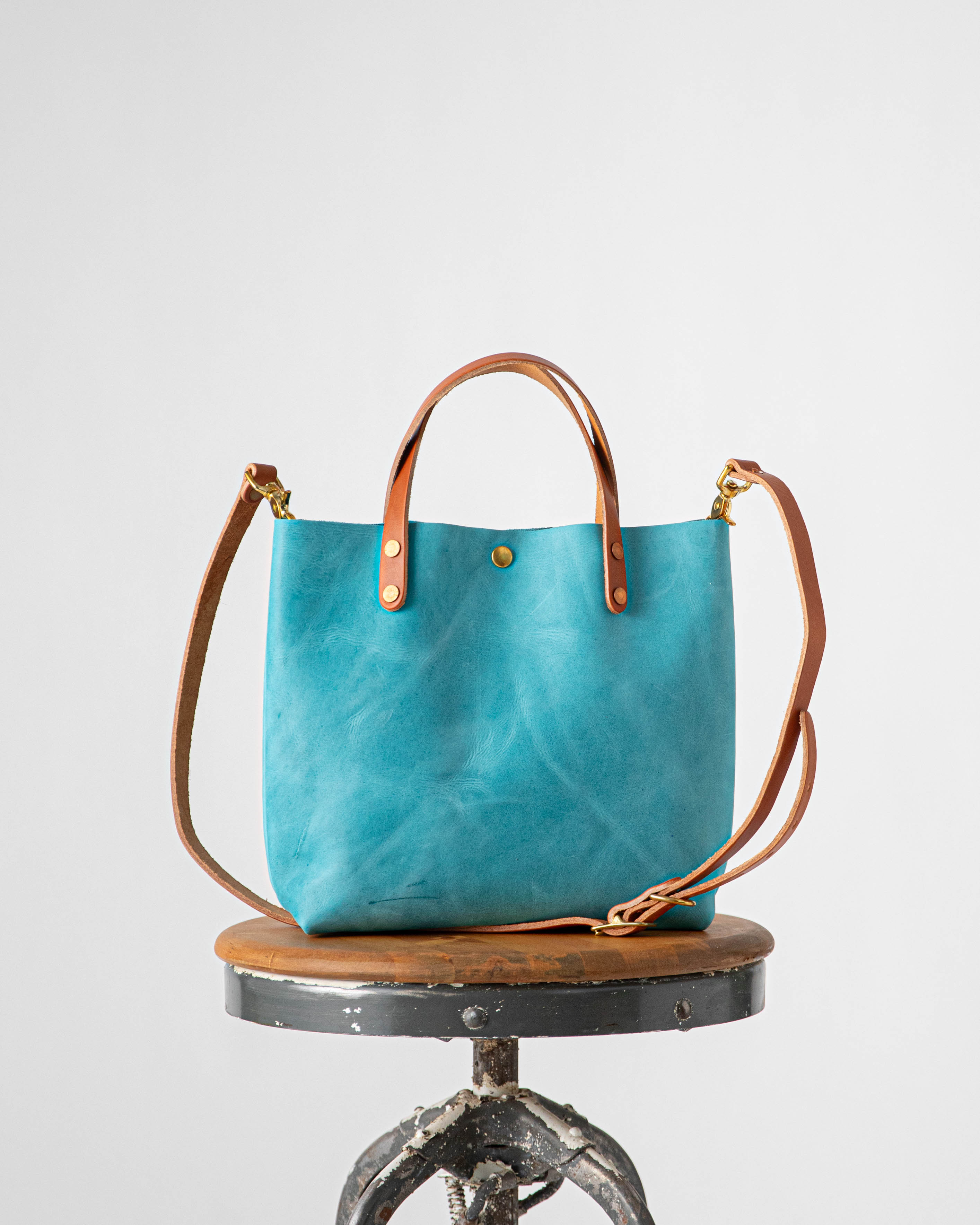 Scratch-and-Dent Aegean Blue Mini Tote | leather tote bags KMM & Co.