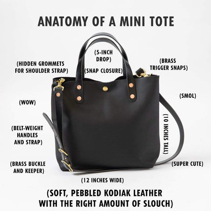 Scratch-and-Dent Black Kodiak Mini Tote- black small tote bags handmade in America