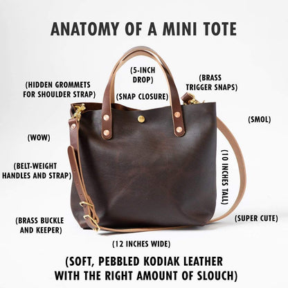 Scratch-and-Dent Brown Kodiak Mini Tote- brown small tote bags handmade in America