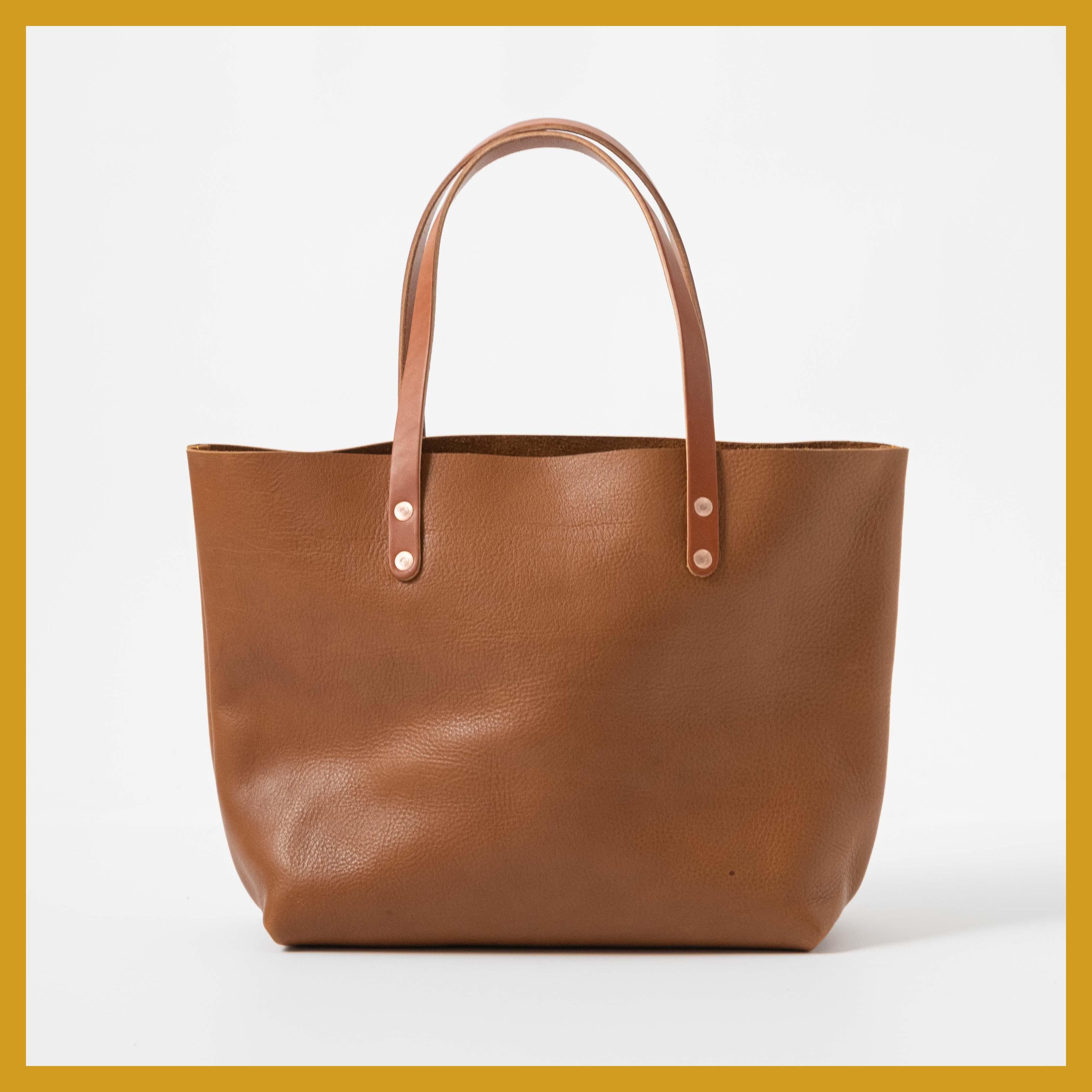 Scratch-and-Dent Cognac Cypress East West Tote- cognac tote bag handmade in America