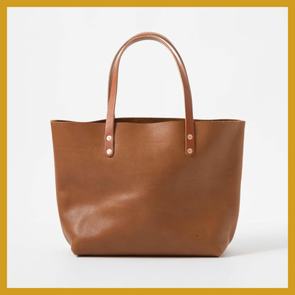 Scratch-and-Dent Cognac Cypress East West Tote- cognac tote bag handmade in America