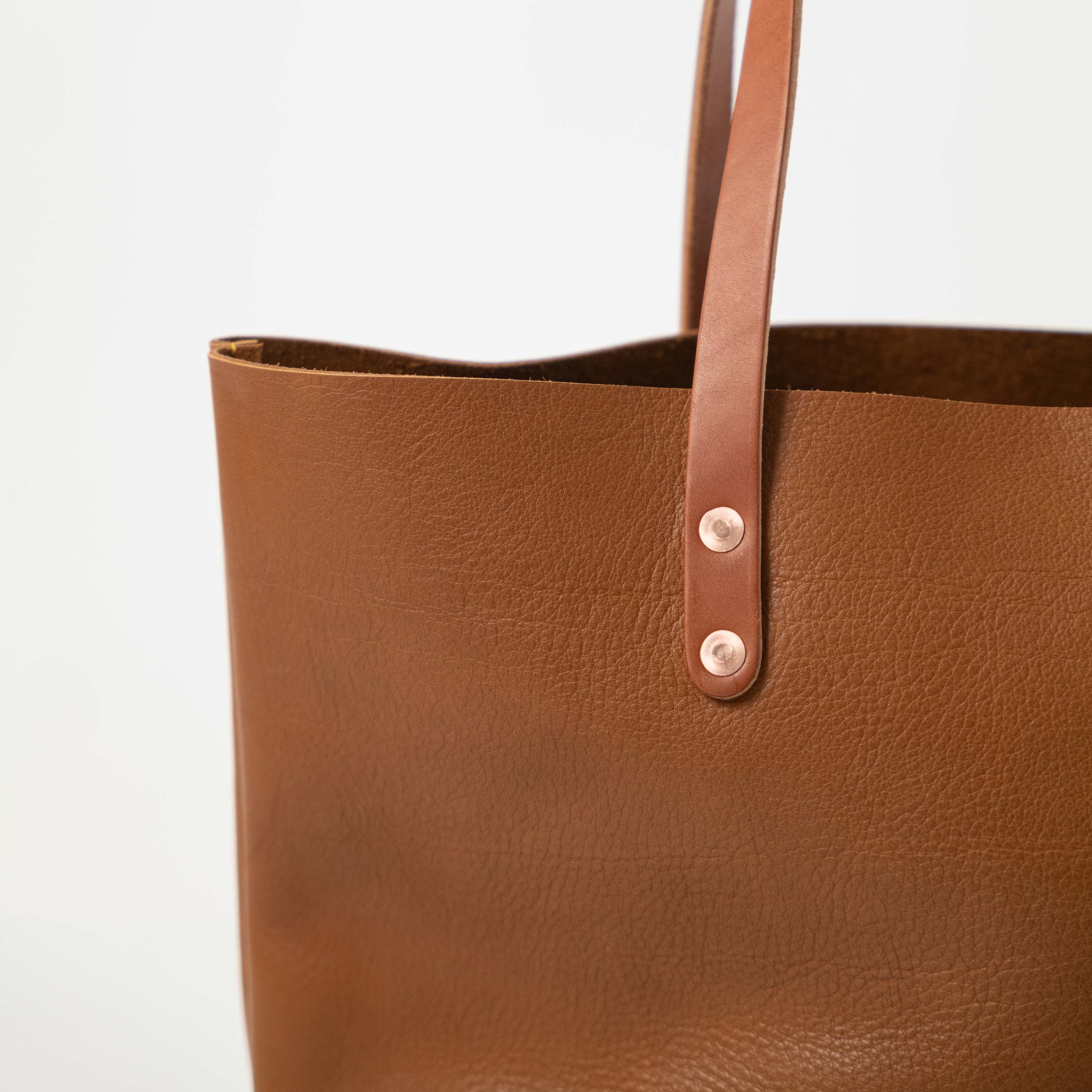 Scratch-and-Dent Cognac Cypress East West Tote- cognac tote bag handmade in America