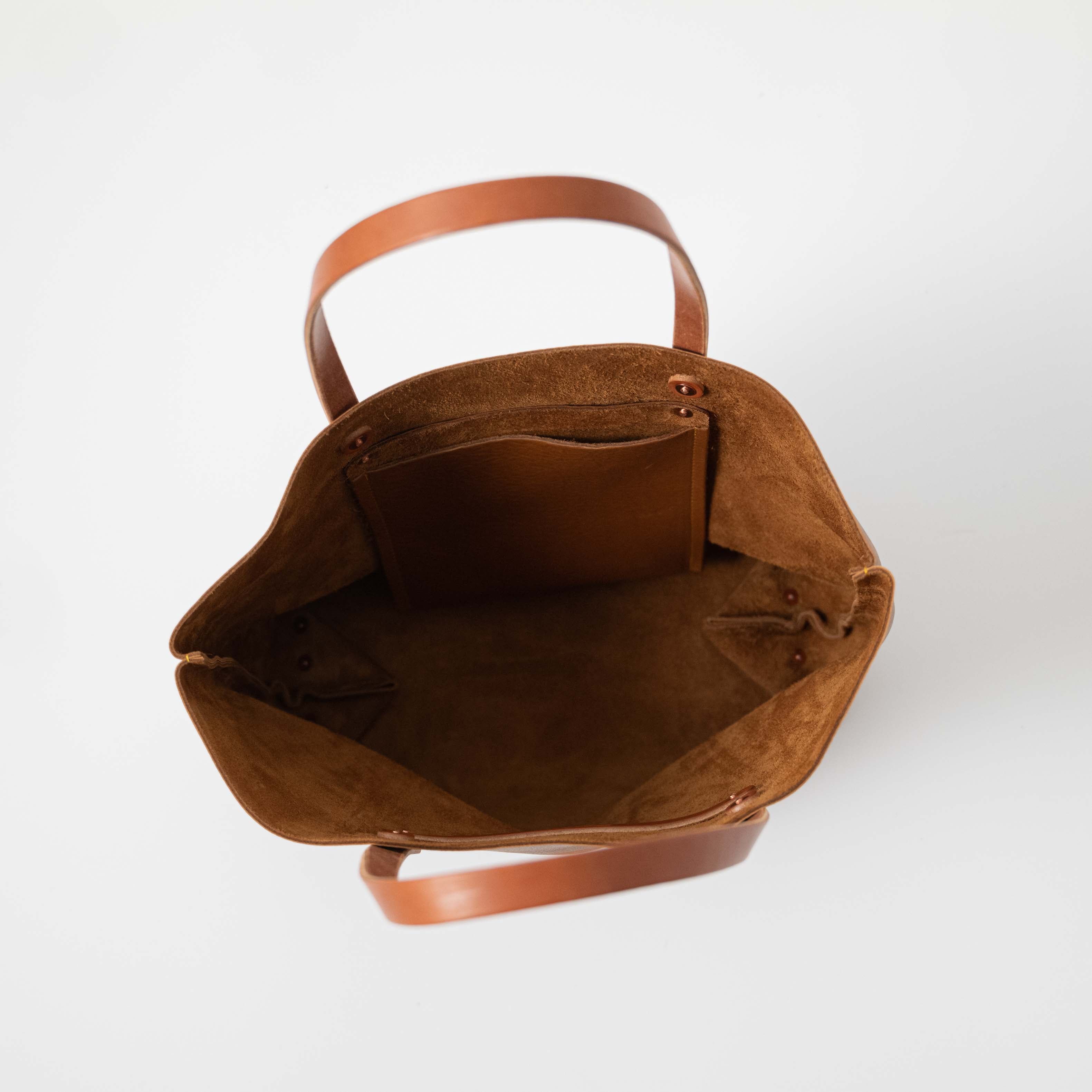 Scratch-and-Dent Cognac Cypress East West Tote- cognac tote bag handmade in America