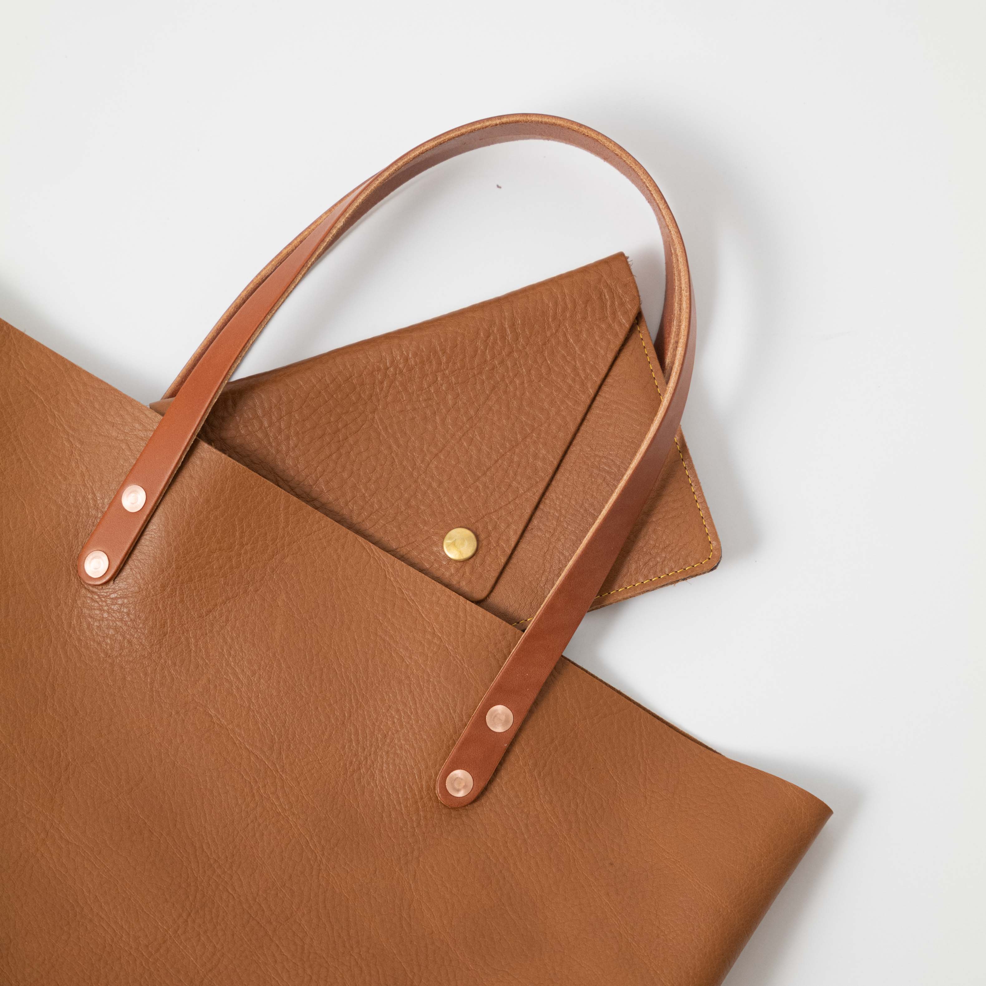Scratch-and-Dent Cognac Cypress East West Tote- cognac tote bag handmade in America