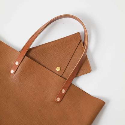 Scratch-and-Dent Cognac Cypress East West Tote- cognac tote bag handmade in America