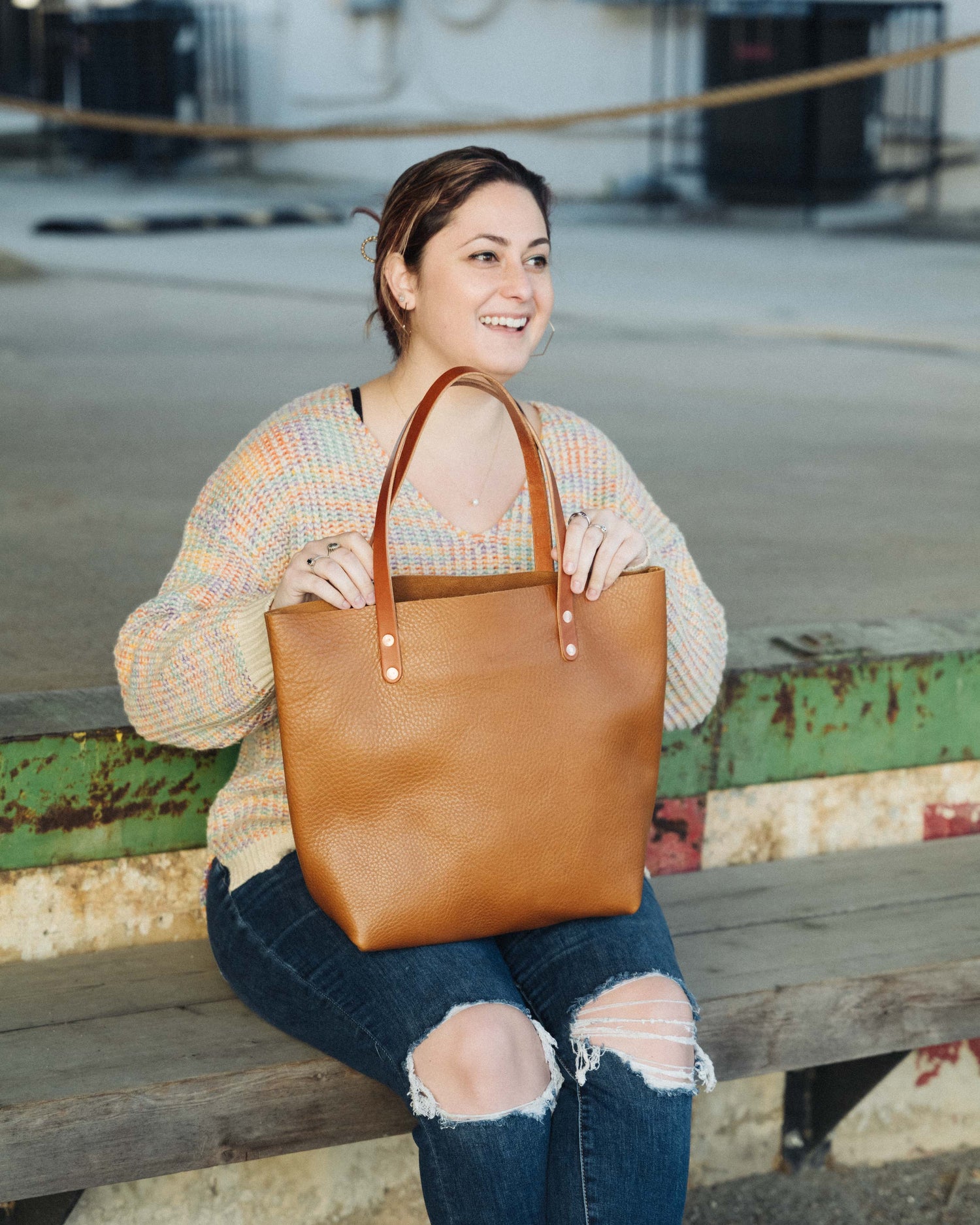 Scratch-and-Dent Cognac Cypress Tote- cognac tote bag handmade in America