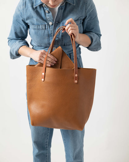 Scratch-and-Dent Cognac Cypress Tote- cognac tote bag handmade in America