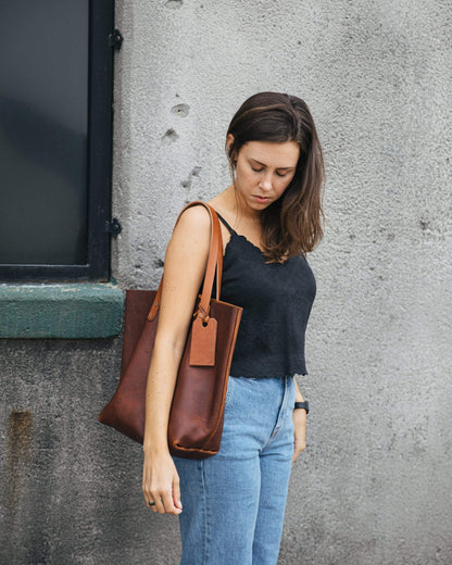 Scratch-and-Dent Tan Kodiak Tote- tan leather bag handmade in America