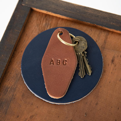 Tan Hotel Key Fob- leather keychain - leather key holder - leather key fob - KMM &amp; Co.