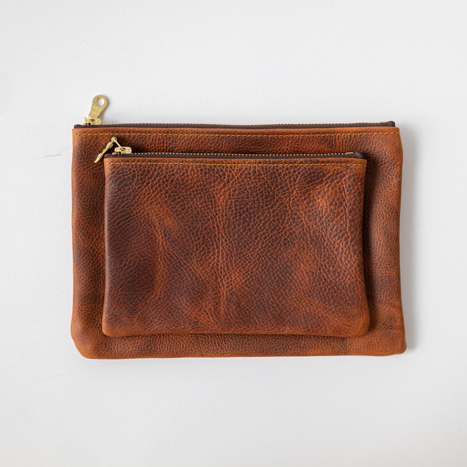 Tan Kodiak Medium Zip Pouch- leather zipper pouch - KMM &amp; Co.