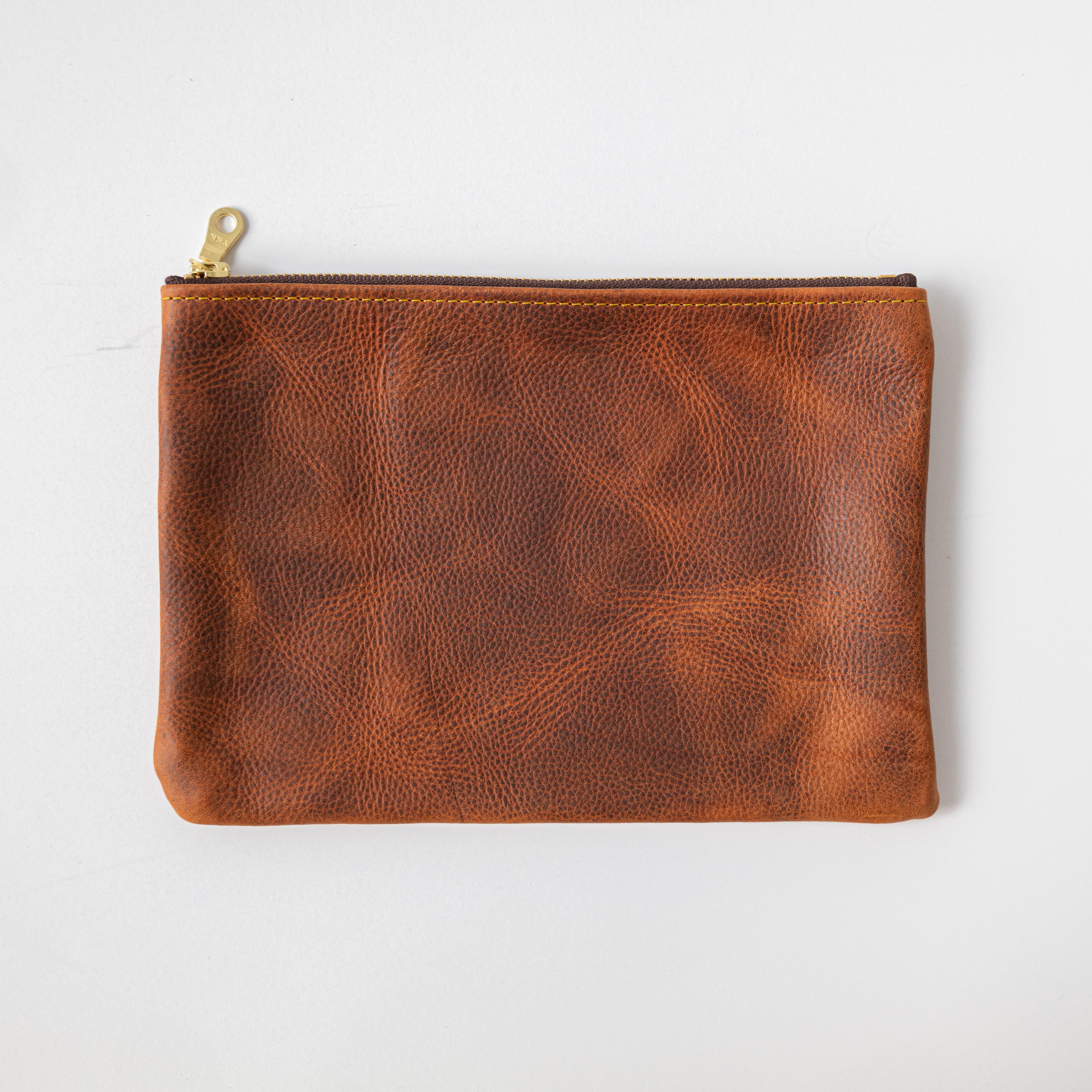 Tan Kodiak Medium Zip Pouch- leather zipper pouch - KMM &amp; Co.