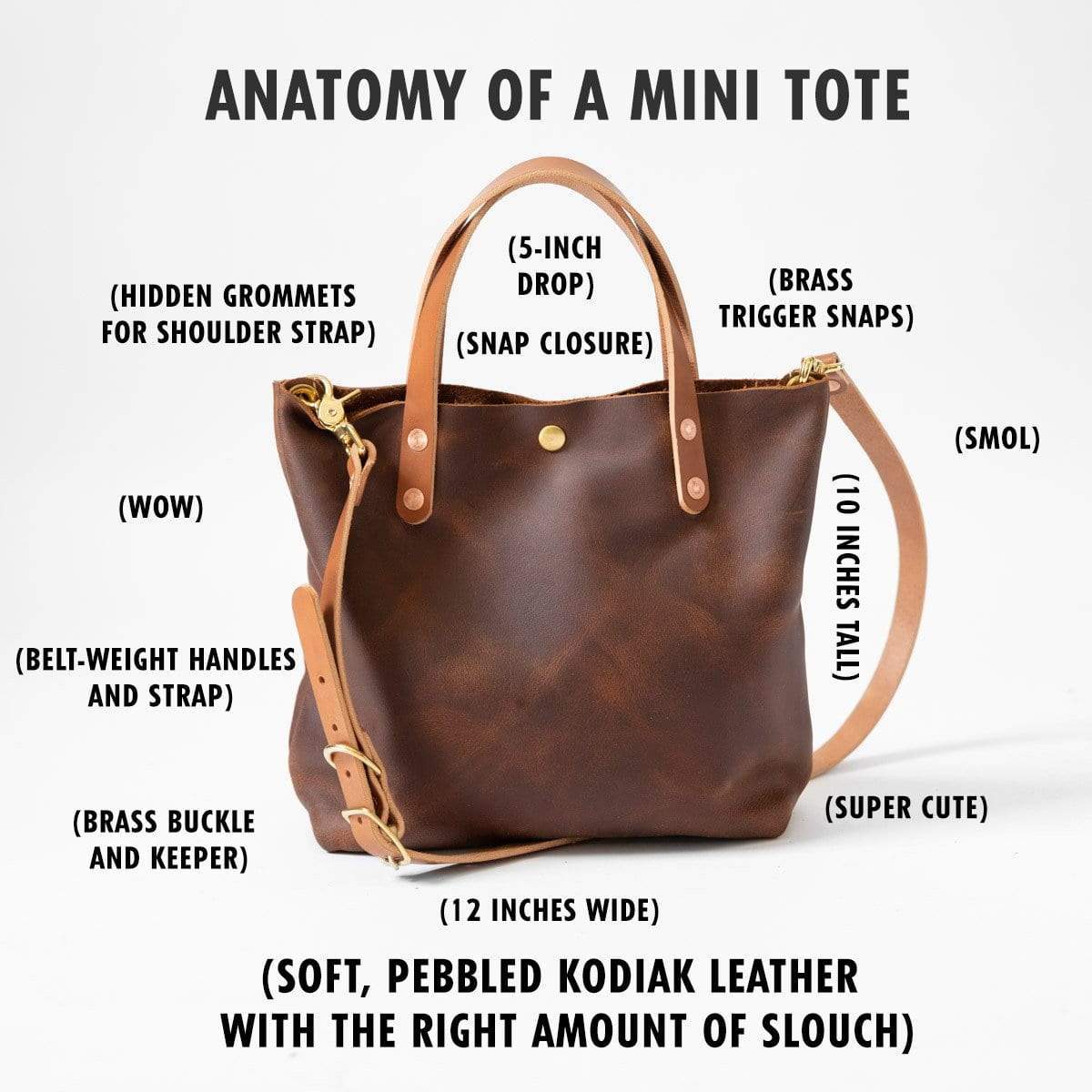 Leather Tote Bag: Brown Kodiak Mini Tote | Leather Bags by KMM & Co. Yes +$50