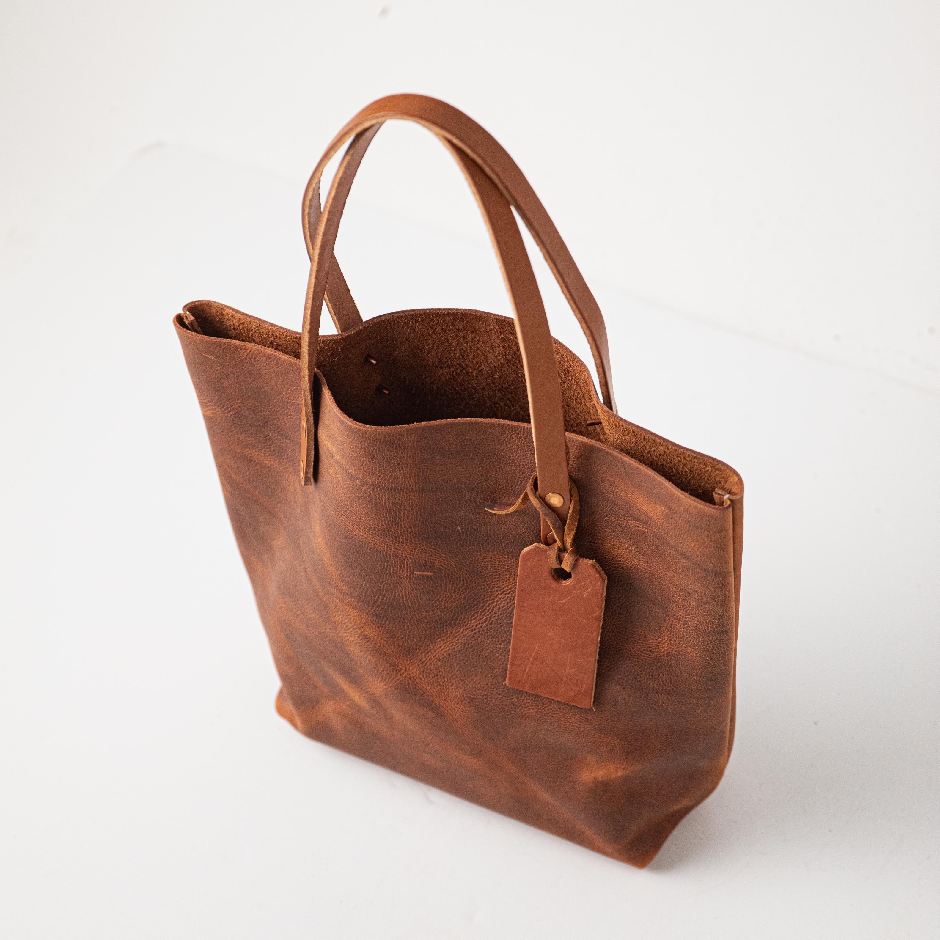 Tan Kodiak Tote- tan leather bag handmade in America