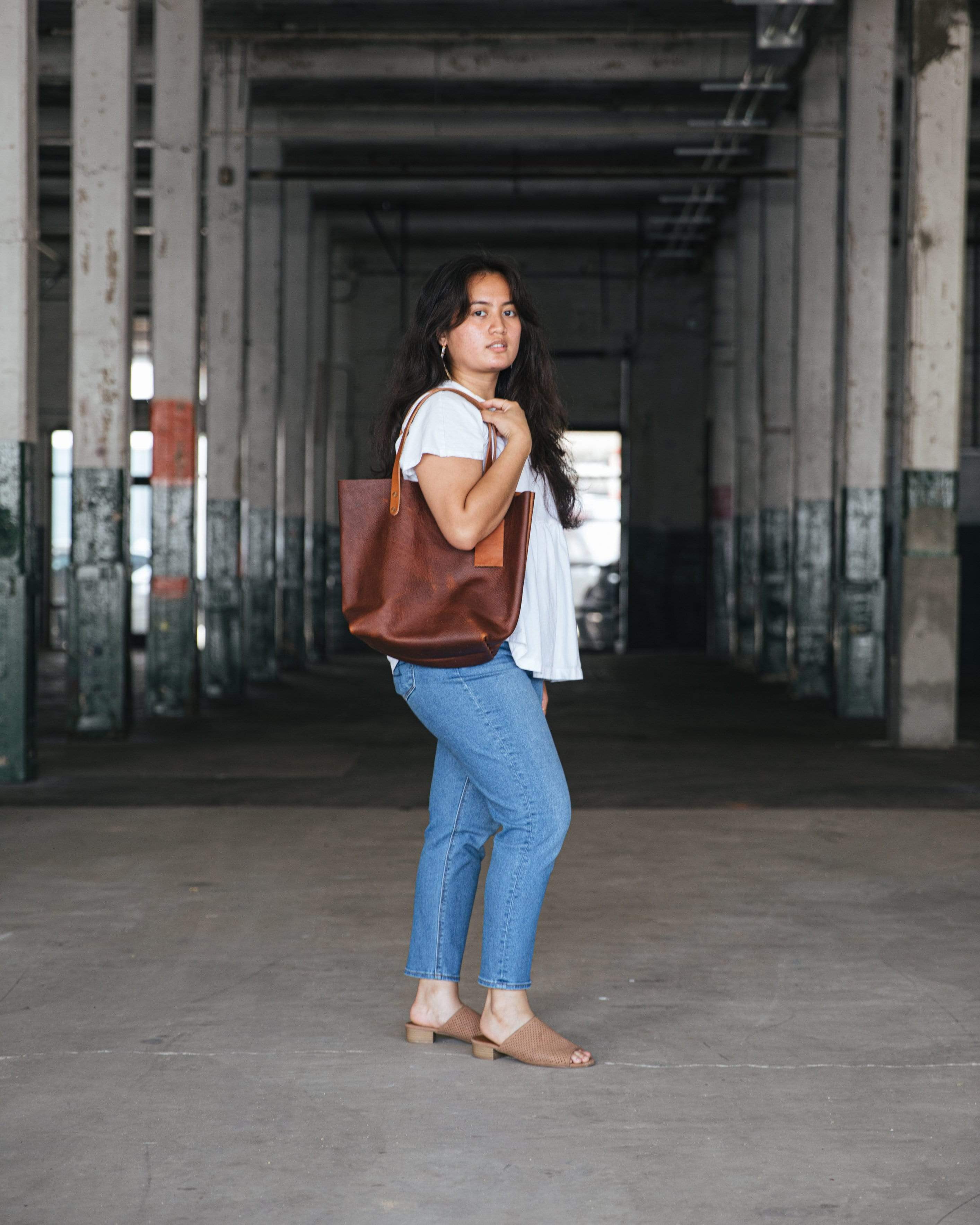 Tan Kodiak Tote- tan leather bag handmade in America