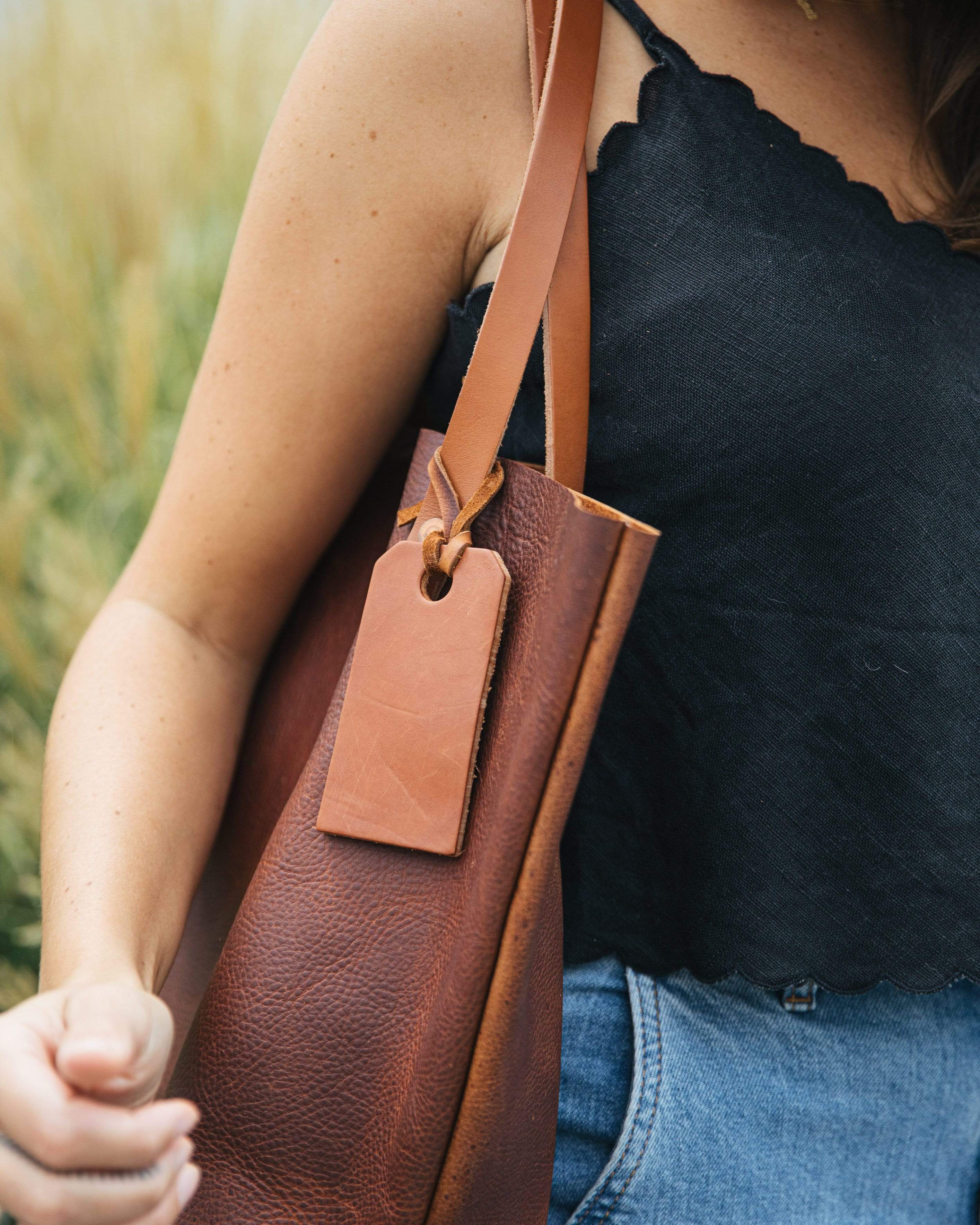 Tan Kodiak Tote- tan leather bag handmade in America