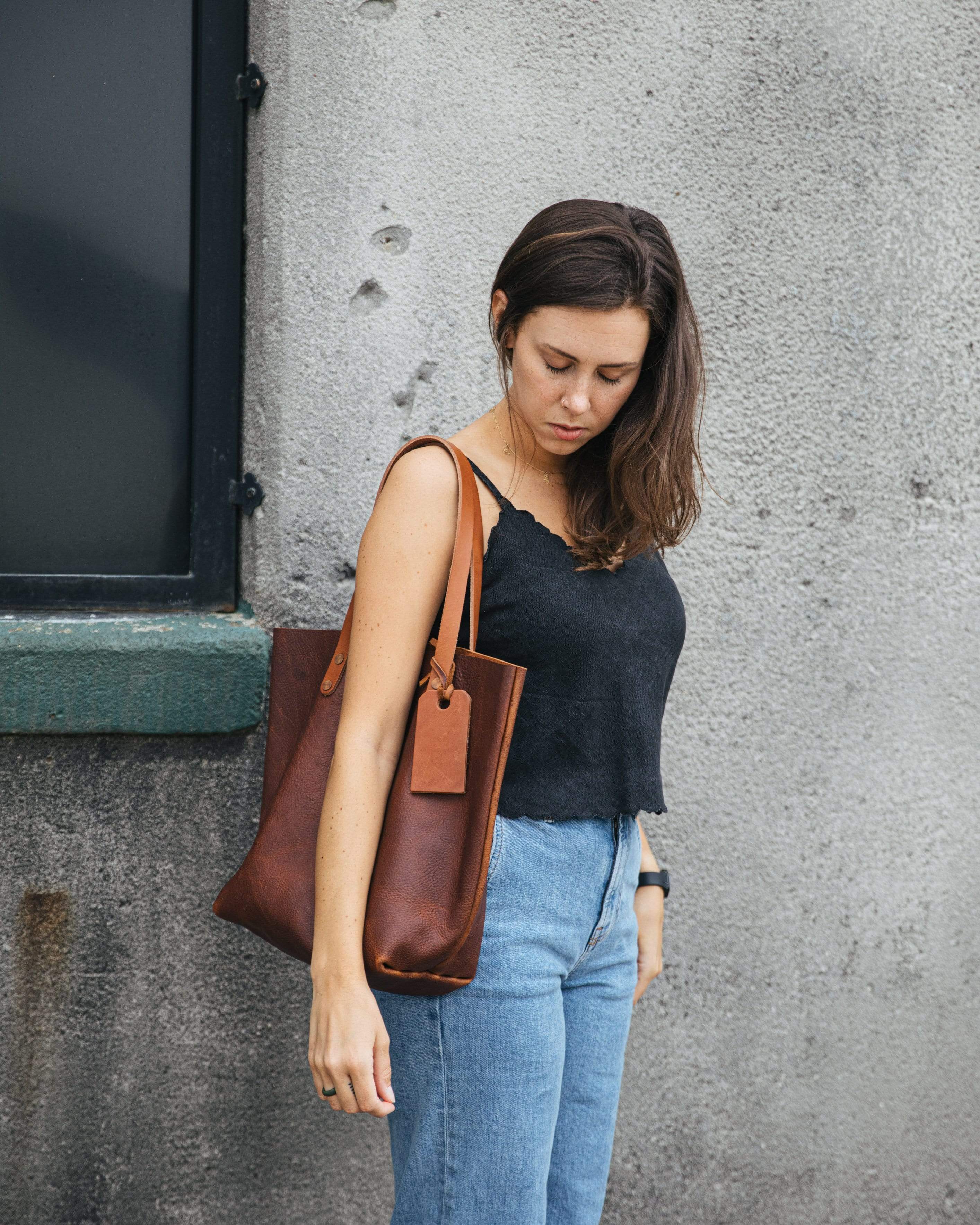 Tan Kodiak Tote- tan leather bag handmade in America