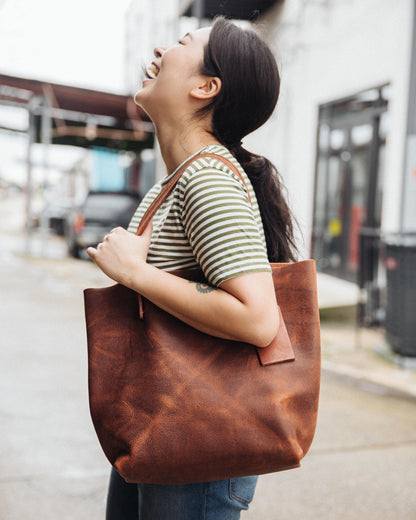 Tan Kodiak Tote- tan leather bag handmade in America