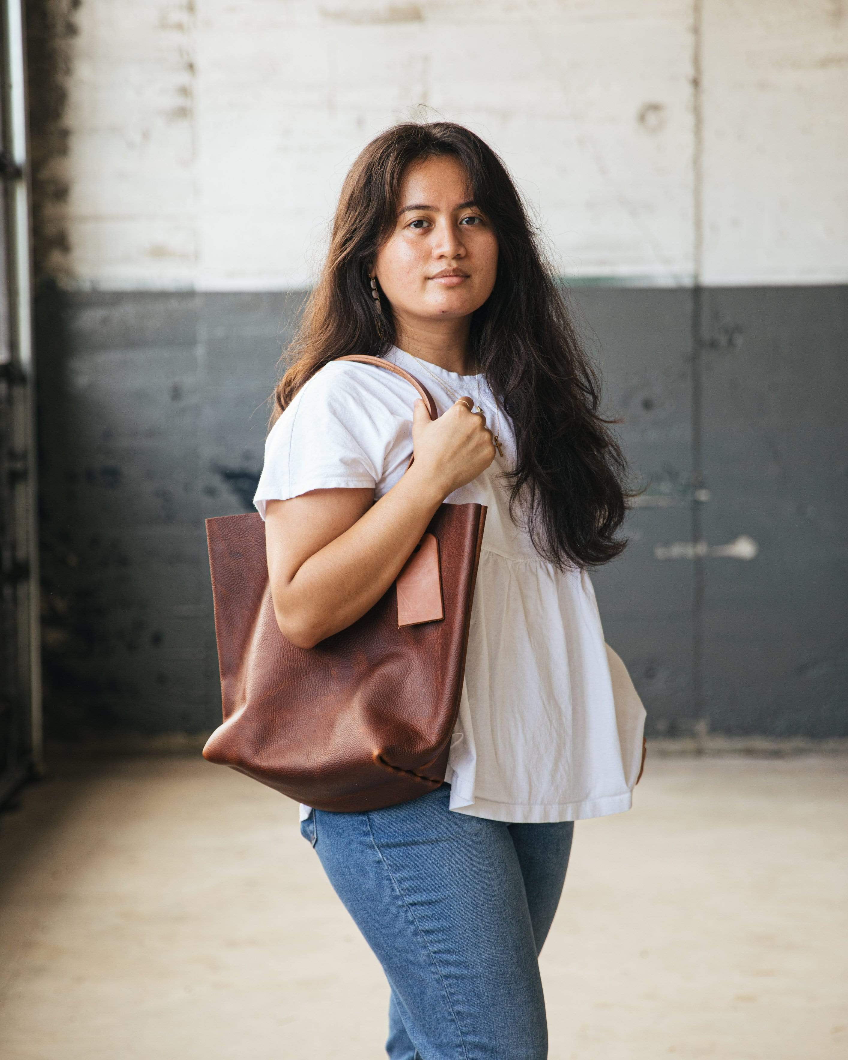 Tan Kodiak Tote- tan leather bag handmade in America