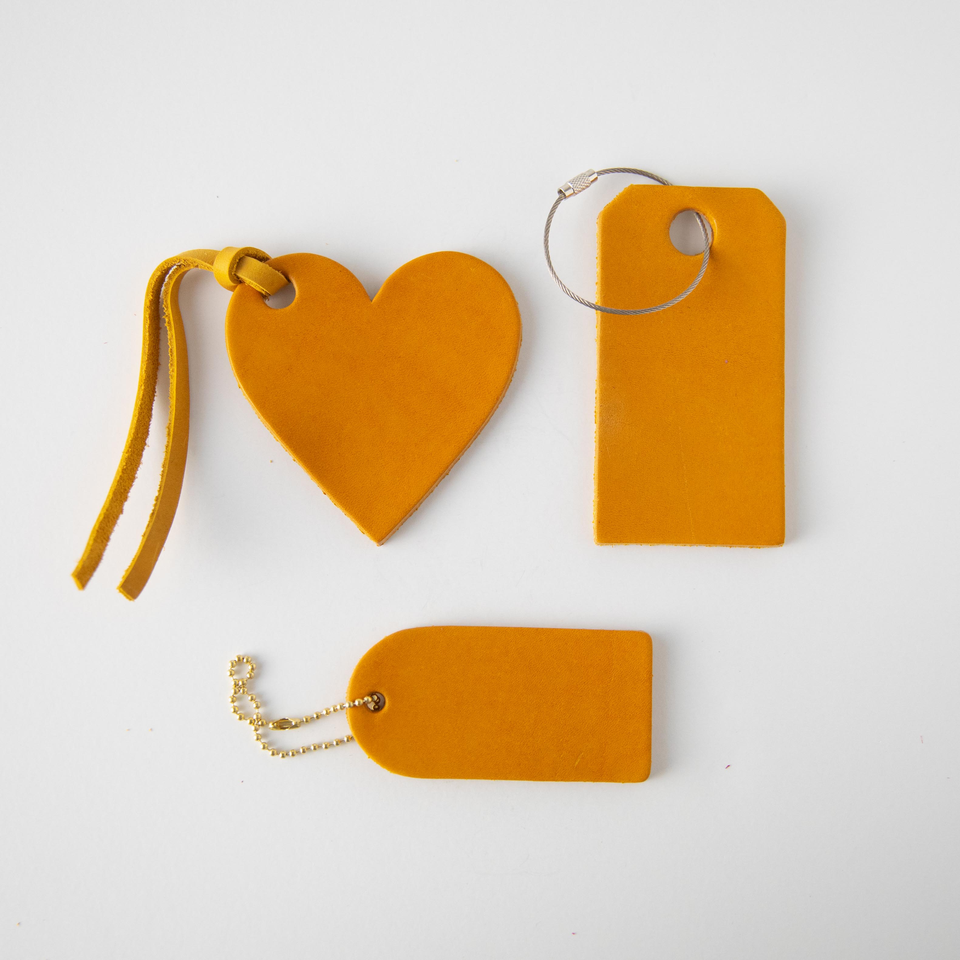 Yellow Leather Heart Tag- personalized luggage tags - custom luggage tags - KMM &amp; Co.