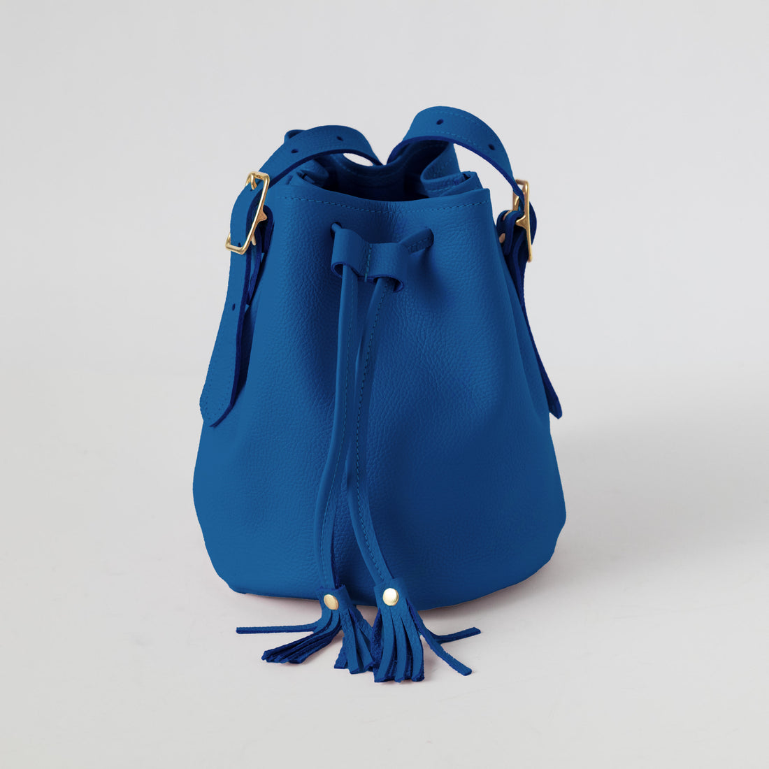 Blue Italian Pebbled Bucket Bag