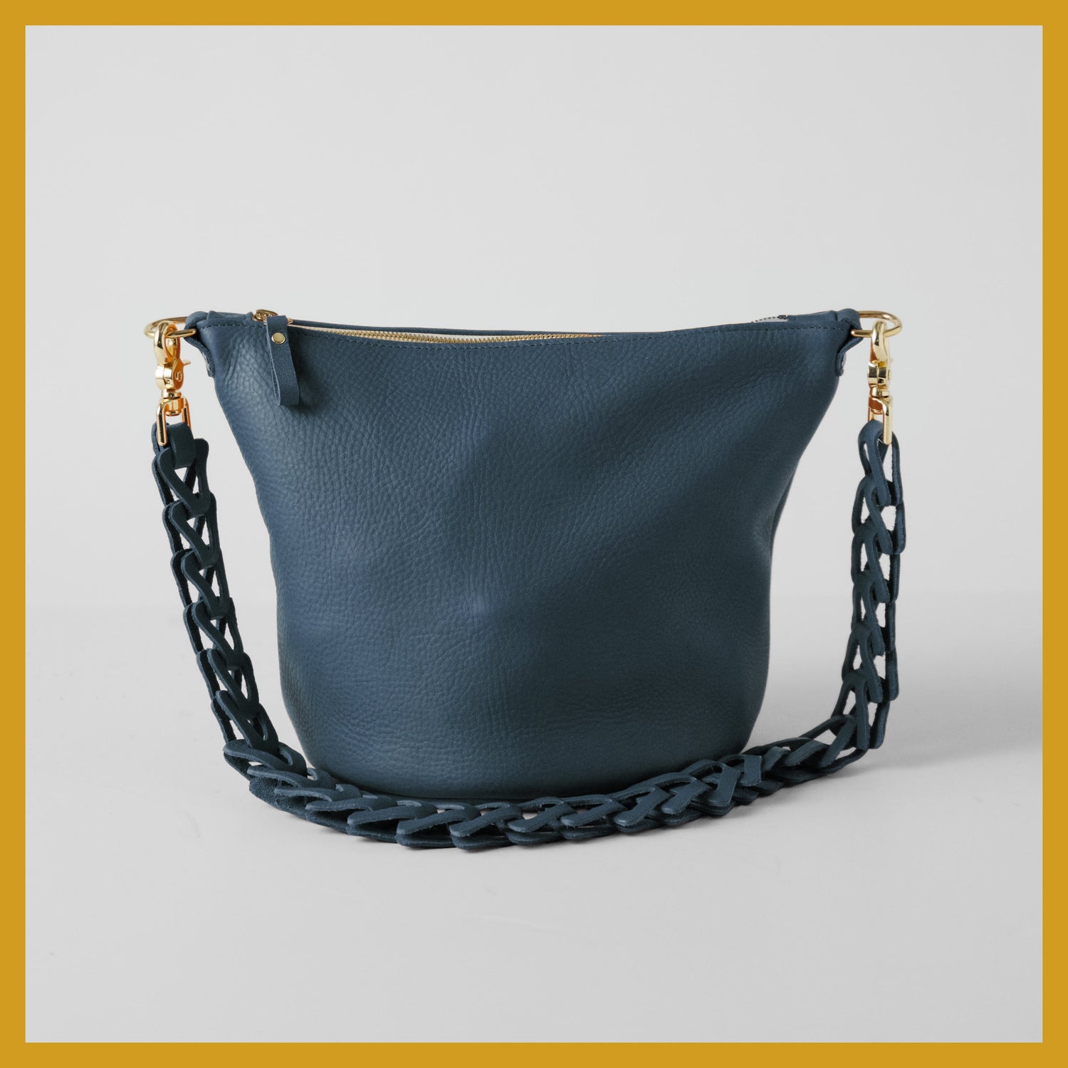 Scratch-and-Dent Blue Cypress Zip-Top Bucket Bag