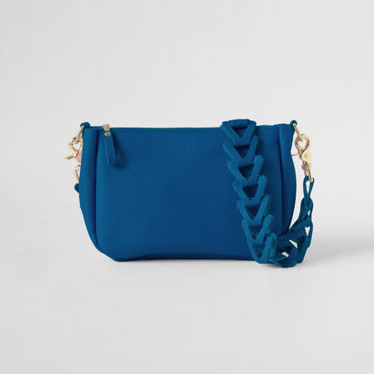 Blue Italian Pebbled Medium Crossbody Bag